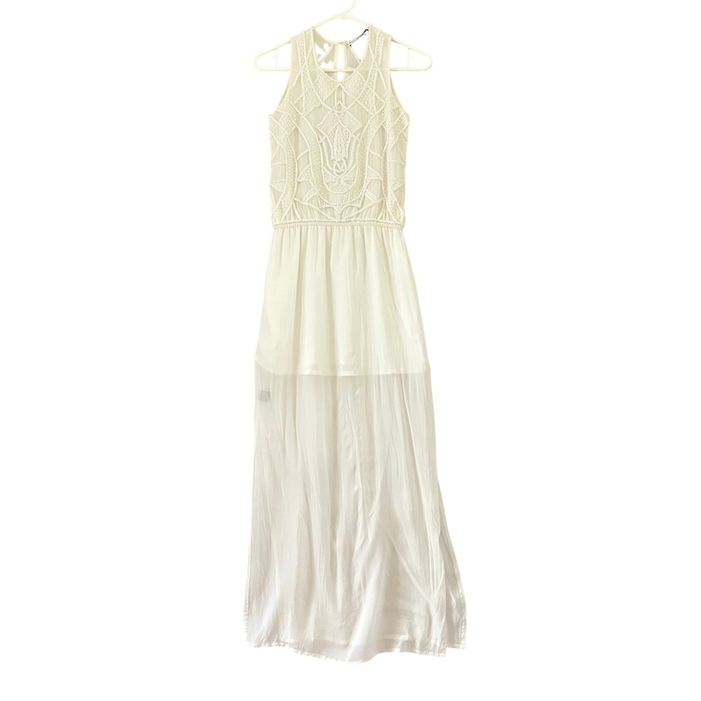 Karina Grimaldi White Beaded Maxi Dress XS Neiman Marcus Art Deco Bridal Gown